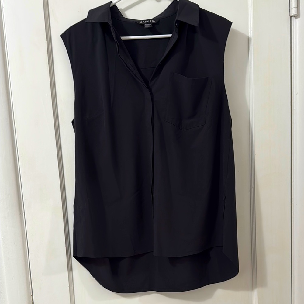 Athleta Black Sleeveless Notched Collar Blouse